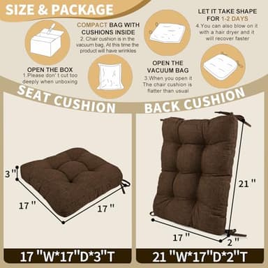 BUYUE Chair Cushion Set for Rocking Chair, Back Pillow & Seat Cushion with Ties, Original Woven Fabric Non-Slip Chair Pads for Elderly Sitting, Chocolate - Image 2