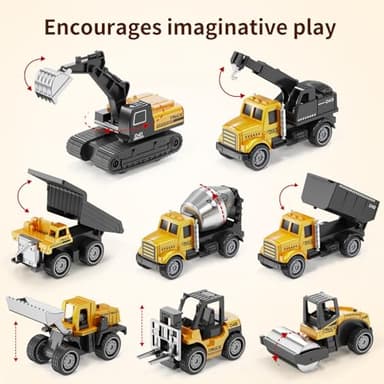 HONGTUO Alloy Mini Construction Vehicles, 8Pcs Die-cast Construction Toys Set, Excavators Mixer Truck Bulldozers Forklift Dump Truck, Pull Back Car Toys for Toddlers Kids Boys & Girls - Image 7