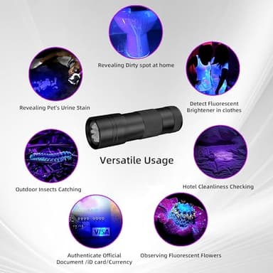 UV Flashlight Black Light–Small Portable Mini 12 LED Blacklight Flashlight for Hidden Stain Detection in Room, Resin Curing,Scorpion & Bed Bug Find,Pet Urine & Dry Stain Detection/Carpets/Rugs/Floors - Image 6