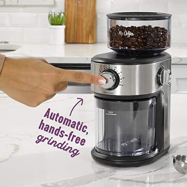 Mr. Coffee Burr Coffee Grinder Automatic Grinder with 18 Presets for French Press Drip and Espresso 18-Cup Capacity Stainless Steel - Image 3