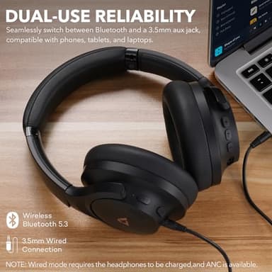 1Mii Y8+ Noise Cancelling Headphones Bluetooth, Wireless LDAC Hi-Res Audio, Custom EQ via App, 75H Playtime, Comfort Fit, Over Ear Headphones Foldable for Airplane Travel Home Office Black - Image 7