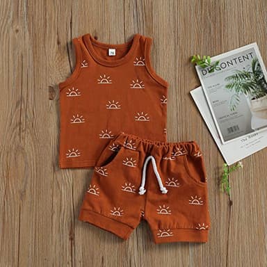 CIYCUIT 2Pcs Baby Boy Summer Clothes Boho Sunshine Printed Tank Top Shorts Set Brown 12-18 Months - Image 5