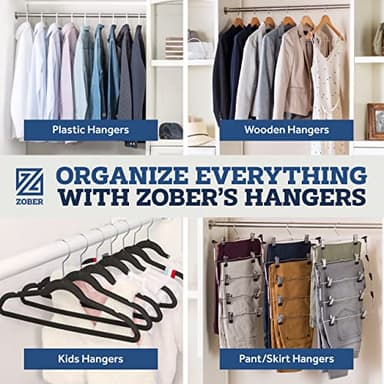 Zober Velvet Hangers 50 Pack - Black for Coats, Pants & Dress Clothes - Non Slip w/ 360 Degree Swivel, Holds up to 10 lbs - Strong Felt Hangers for Clothing - Image 9