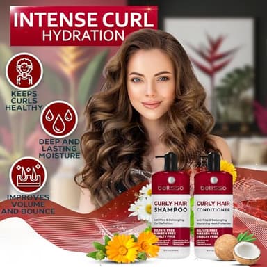 Curly Hair Shampoo and Conditioner Set - For Defining Wavy, Permed, Frizzy, Fine and Black Curls - Moisturizing, Sulfate Free Formula for Women and Men - Products are Safe for Color Treated Locks - Image 2