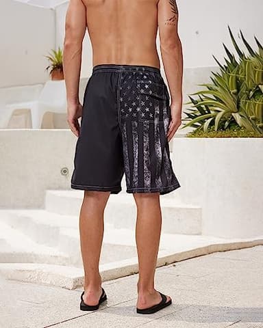 Mens Swim Trunks for Men, Hawaii Quick Dry Beach Shorts Swimming Trunks, Vintage Black American Flag Board Shorts Men's Swimwear Bathing Suit with Mesh Lining, Medium - Image 3