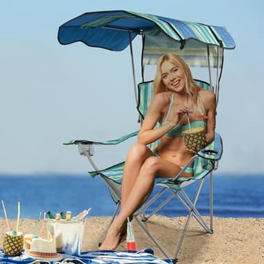 Elevon Camping Chair, Oversized Folding Chair with Canopy, Portable Outdoor Chair with Arms, Cup Holder and Carry Bag for Camping, Fishing, Beach, and Sports, Multi-Color - Image 2