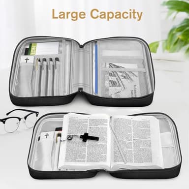 FINPAC Bible Cover, Carrying Book Case Church Bag Bible Protective with Handle and Zippered Pocket, Gift for Mother Lady Women Men, Black - Image 5