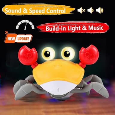 Crawling Crab Baby Toy Gifts: Tummy Time Toys Walking Dancing Cute Essentials Electric Induction Sensory Stuff Moving Babies Crabs with Light Up Music for Toddler Boys Girls Items Interaction Gadgets - Image 3