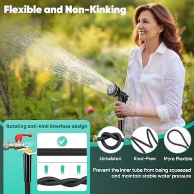 Lipoliftco Garden Hose 100FT, Non-Expanding, Lightweight Hose With 8 Function Nozzle, Leak-Proof, No-Knot, Easy to Carry, Wear-Resistant, Sturdy, Flexible, 3/4GHT, Water Hose for Yard, Garden, Outdoor - Image 5