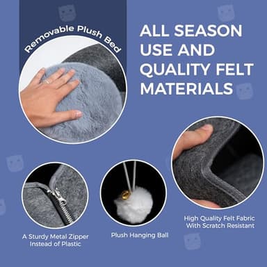 Premium Large Size 24 Inch Cat Tunnel Bed - With Upgraded Metal Zipper - Detachable Round Design - Washable - and Scratch Resistant - Includes 3 Toys and Removable Cushion - Image 4