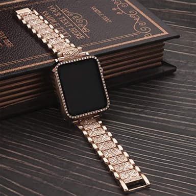 Mesime Compatible for Apple Watch Band with Screen Protector Case, Jewelry Replacement Bands 46mm 45mm 44mm 42mm 41mm 40 mm 38mm 2 Pack Protective Cover for iWatch Series 11/10/9/8/7/6/5/4/3/2/1/SE Women - Image 2