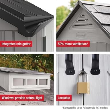 Rubbermaid Resin Outdoor Storage Shed With Floor (7 x 7 Ft) Weather Resistant Gray Organization for Home/Backyard/Garden Tools/Lawn Mower/Bike Storage/Pool Supplies - Image 6