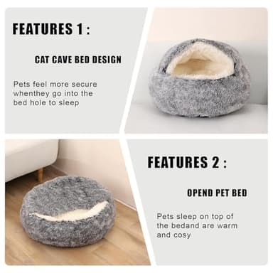 FORMYCATIE Cat Beds for Indoor Cats,Cat Cave for Puppy and Kitty,Calming Small Dog Bed for Small Dogs with Cover Cave,Cozy Warming Fluffy Washable Anti-Slip Pet Sleeping Bag (20 * 20inch,Grey) - Image 4