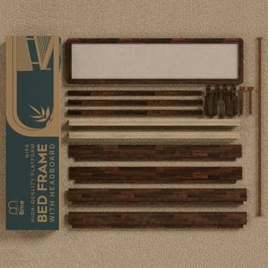 Bme Nipe Queen 14 Inch Bohemian Bed Frame with Adjustable Woven Headboard - Rustic & Vintage Unique Style with Acacia Wood - No Box Spring Needed - Easy Assembly - Walnut - Image 8