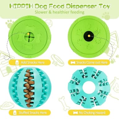 HIPPIH Dog Puzzle Toy 2 Pack, Interactive Dog Toys for Treat Dispensing, Durable Puppy Toys for Teething, Dog Treat Ball for Teeth/Slow Feeder/IQ Training/Playing, Blue-2.75‘’, Green-3.14‘’ - Image 9