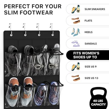 Simple Houseware 24 Pockets - Crystal Clear Over The Door Hanging Shoe Organizer, Black (64'' x 19'') - Image 3
