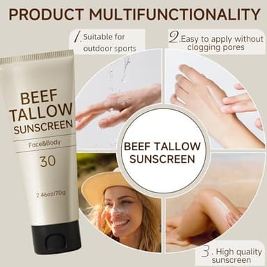 Tallow Sunscreen, Beef Tallow for Skin, Beef Tallow Sunscreen, Unscented Grass-Fed Beef Tallow Natural Moisturizing Cream for All Skin Type Deep Hydration Non Greasy Anti White Cast - Image 3