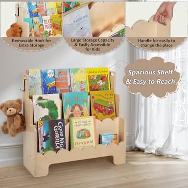 Tohiasen Kids Bookshelf Wooden 3-Tier, Scalloped Book Shelf for Kids Rooms, Front Facing Toddler Montessori Bookshelf, Baby Nursery Book Shelves Kids Classroom Bookshelf Bookcase - Image 5