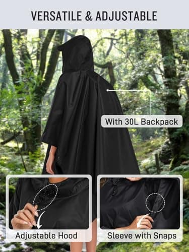 SaphiRose Hooded Rain Poncho Waterproof Raincoat Jacket for Men Women Adults (Black) - Image 6