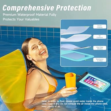 Bungajungle Waterproof Phone Pouch - 2 Pack IP68 Floating Waterproof Phone Case, Dry Bag Beach Cruise Essentials with Adjustable Lanyard for iPhone 16 Pro Max / 15 Pro/Galaxy S24 S23 (Black and Blue) - Image 6