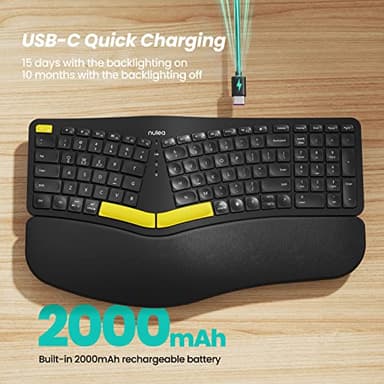 Nulea Wireless Ergonomic Keyboard, Split Keyboard with Wrist Rest, USB-C Charging, 7-Color Backlight, Natural Typing, Bluetooth and USB Connectivity, Compatible with Windows/Mac - Image 3