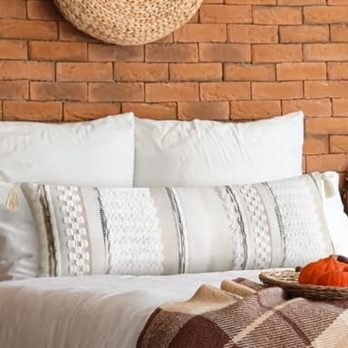 Silkena Decorative Lumbar Pillow Cover 14x36 Boho Long Body Pillow Cover for Bed Beige Farmhouse Neutral Accent Textured Throw Pillowcase for Bedroom Living Room Couch Sofa Home Decor (Cover ONLY) - Image 7