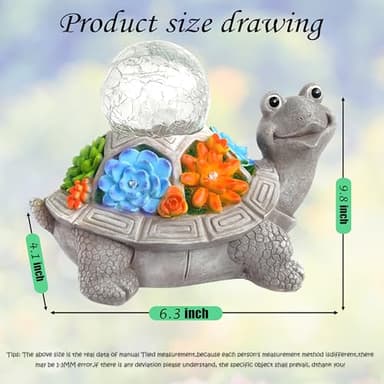 JOYBEE Solar Turtle Garden Statue Outdoor Decor-Turtle Solar Figurines Lights Decorations for Patio Yard Lawn Ornaments-Turtle Gifts for Birthday Easter Housewarming(Color) - Image 3