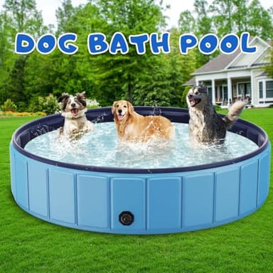 Foldable Dog Swimming Pool, Totiro 91"x16" Oversize Collapsable Hard Plastic Portable Bathing Tub for Pet Dog Kiddie Pool Indoor and Outdoor Leakproof PVC Play Pool for Large Dogs Pets Puppy Kids Blue - Image 7