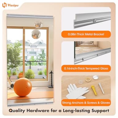 Hasipu Home Gym Mirror 48" L x 24" W - 2PCS Large Full Body Mirror for Yoga, Wall-Mounted Mirrors for Fitness, Garage, Dance Studio, 0.16in Tempered Glass Frameless - Image 2