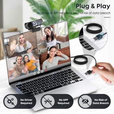 Shcngqio 1080P HD Webcam with Microphone, Noise Cancellation, Privacy Cover, Wide-Angle Lens, Auto Light Correction, Plug & Play USB Webcam for Laptop, Desktop, PC, Mac, Zoom, Skype, Streaming (Black) - Image 5