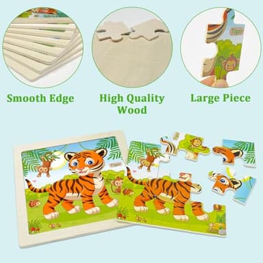 Wooden Puzzles for Toddlers, 9 Pieces Animal Jigsaw Puzzles for Kids Ages 3-5 4-6, Preschool Learning Activities, Learning & Educational Toys, Gifts for Boys, Girls (8 Pack) - Image 4