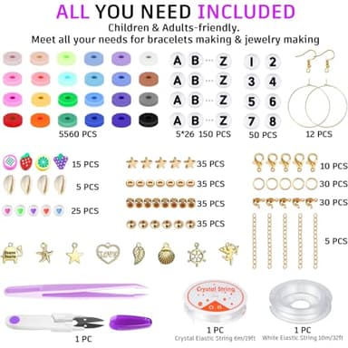 Gionlion 6000 Clay Beads Bracelet Making Kit, 24 Colors Flat Preppy Beads for Friendship Bracelets, Polymer Clay Bead with Charms for Jewelry Making, Crafts Gifts for Girls Ages 6-12 - Image 3