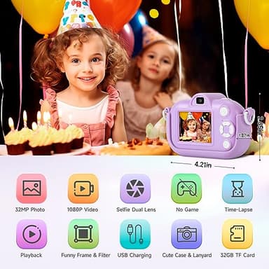 Kids Camera Toddler Toys for Girls Boys, YEEHAO 32MP Dual Lens Digital Camera for 3 4 5 6 7 8 9 Year Old Girl Christmas Birthday Gifts, 1080P Selfie Video Camera for Kids with 32GB SD Card - Image 3