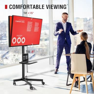 AOKCOS Rolling TV Stand - Mobile TV Stand on Wheels for 32-65 inch Flat/Curved TVs with Tilting, Height Adjustment Portable Rolling TV Cart Hold up to 88 Lbs for Livingroom, Bedroom, Office, Outdoor - Image 2