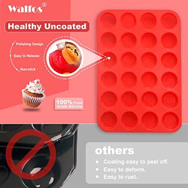 Walfos Mini Silicone Muffin Pan - 24 Cups, BPA Free and Dishwasher Safe, Non-stick Silicone Cupcake Baking Pan, Great for Making Muffin Cakes, Tart, Bread - Image 2