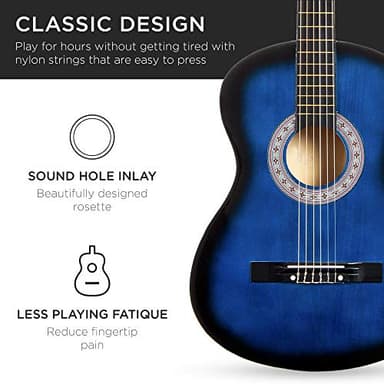Best Choice Products 38in Beginner All Wood Acoustic Guitar Starter Kit w/Gig Bag, 6 Picks, Nylon Strings, Strap w/Pick Holder - Blue - Image 6