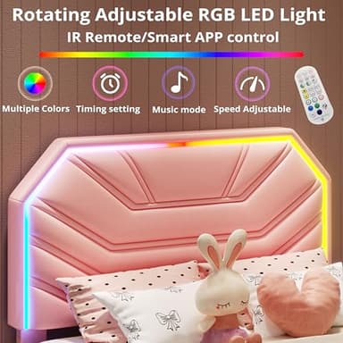 LIKIMIO Twin Bed Frames with LED Light Headboard, Upholstered Modern Cama Twin Platform Bed Frame with Heavy Duty Supports, No Box Spring Need, Noise Free, Easy Assembly, Pink - Image 4