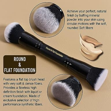 LORYP Black Makeup Brushes 2Pcs Duo End Foundation Powder Brush Set, Blush & Highlighter Brush and Round & Flat Foundation Brush - Image 4
