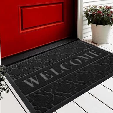 Yimobra Welcome Mat Outdoor Indoor 29.5x17, All-Weather Waterproof Front Door Mat Outside Entrance, Non-Slip Low Profile Porch Patio Doormat, Black - Image 1