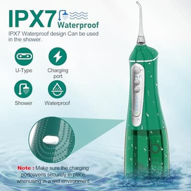 Water Dental flosser for Teeth Cleaning - Rechargeable Cordless Oral Irrigator 4 Modes 6 Tips IPX 7 Waterproof Portable Teeth Cleaner Pick for Home Trave(Green) - Image 4