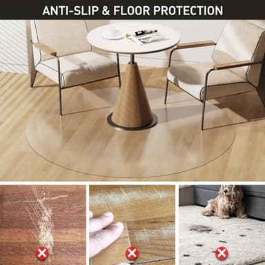 Clear Plastic Floor Mat for Under Dining Table, 4ft Round No Slip Waterproof Vinyl Area Rug for Home, Anti-Spill Hard Floor Protector Cover for Living Room, Splat Mat for Under High Chair - Image 3
