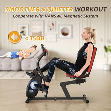 Vanswe Recumbent Exercise Bike for Adults Seniors - For Home Workout with 16 Levels Resistance, 380 lbs Weight Capacity, Bluetooth Connectivity and Pulse Sensor RB661(Red) - Image 4