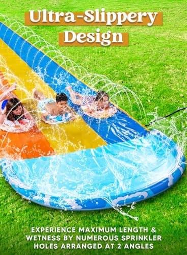 Sloosh 22.5ft x 82in Waves Triple Lawn Water Slide,Heavy Duty Lawn Water with 3 Body Boards and Slip Sprinkler for Kids Adults Backyard Summer Outdoor - Image 5