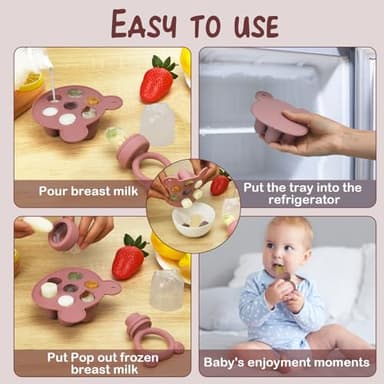 WAJIAYON Baby Breastmilk Popsicle Molds & Baby Fruit Feeder (3 Pack), Infant Food Freezer Tray Storage Containers, Silicone Teething Pacifier Feeder and Teether for Babies(Daisy) - Image 3