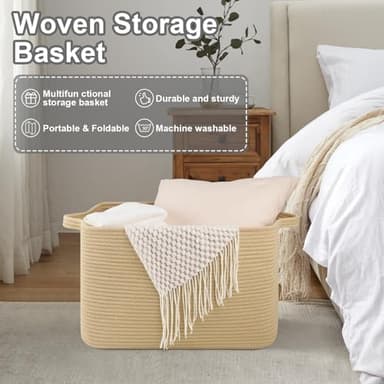 OIASKET Large Blanket Basket, Jute Blanket Storage Living Room, Rectangle Woven Baskets for Storage Toys, Towels, Diry Clothes Organizer Bins (Jute) - Image 7