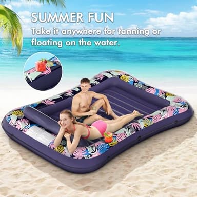 Tanning Pool Lounger Float, OKSUWATER 87" x 63" Pool Floats Adult with Headrest & Drink Holder, Blow-Up Bed Sun Tan Tub for Sunbathing, Beach, Backyard, Outdoor, Summer Water Party, XL - Image 3