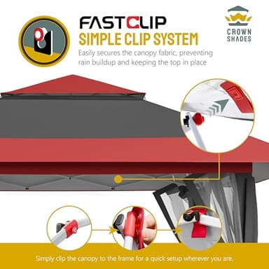 CROWN SHADES 13x13 Pop Up Gazebo, Patented One Push Outoor Canopy Tent with Wheeled STO-N-Go Cover Bag, Pop Up Canopy with Netting for Patio, Party, Backyard (13x13, Red & Grey Grid) - Image 6