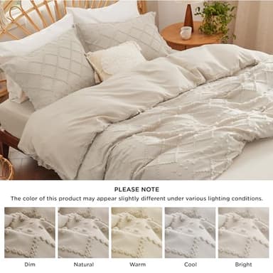 Bedsure Boho Duvet Cover King Size with Fitted Sheet - Boho Bedding Comforter Set, 4 Pieces, Includes 1 Duvet Cover 104"x90" with Zipper Closure, 2 Pillow Shams, 1 Fitted Sheet, Beige - Image 6