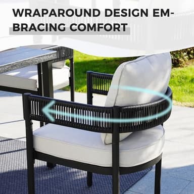 Grand patio Outdoor Dining Chairs Set of 4, 4 Pieces Patio Dining Chairs, Metal Woven Wicker Fixed Patio Chairs with Grey Cushions for Backyard, Deck, Garden, Porch, Lawn and Poolside (Black) - Image 3