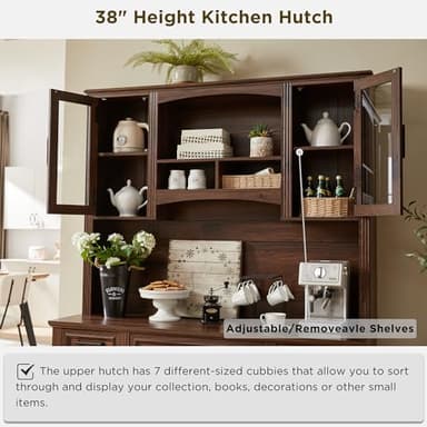 JXQTLINGMU Farmhouse 76" Height Computer Desk with Hutch, Office Desk with Charging Station, Drawers and Storage Cabinet, Workstation for Office Home, Brown - Image 5